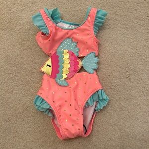 Wetsuit Club Polka Dot Angel Fish Bikini Swimsuit Pink Blue Gold Size 3M